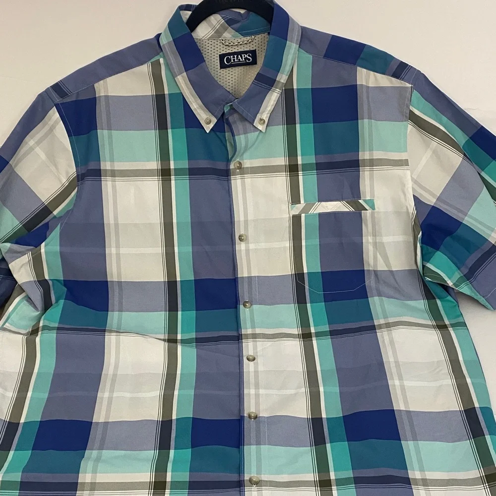Chaps Men's Aqua and Navy Plaid Shirt - Picture 10 of 11
